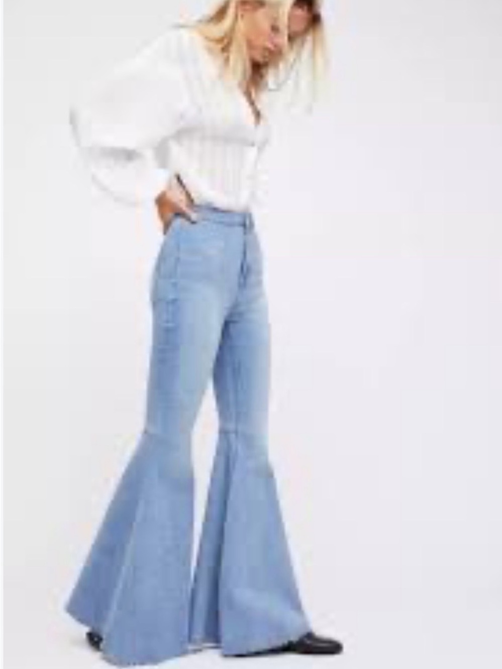 Free People Float on Flare Light Blue High-Rise Flare Jeans Denim Bell Bottoms
